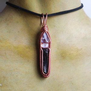 Wire wrapped quartz pendant - Nebula II